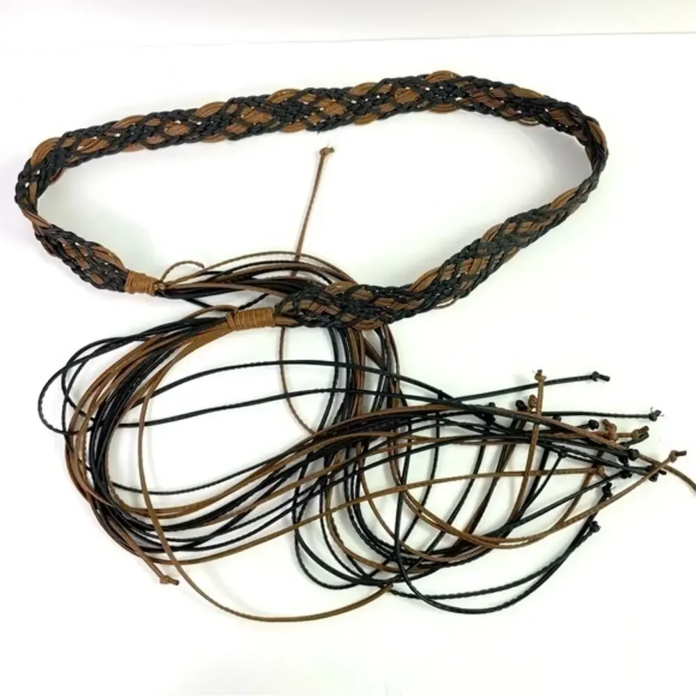 Black & Brown Braided Faux Leather Tassel‎ Tie Belt